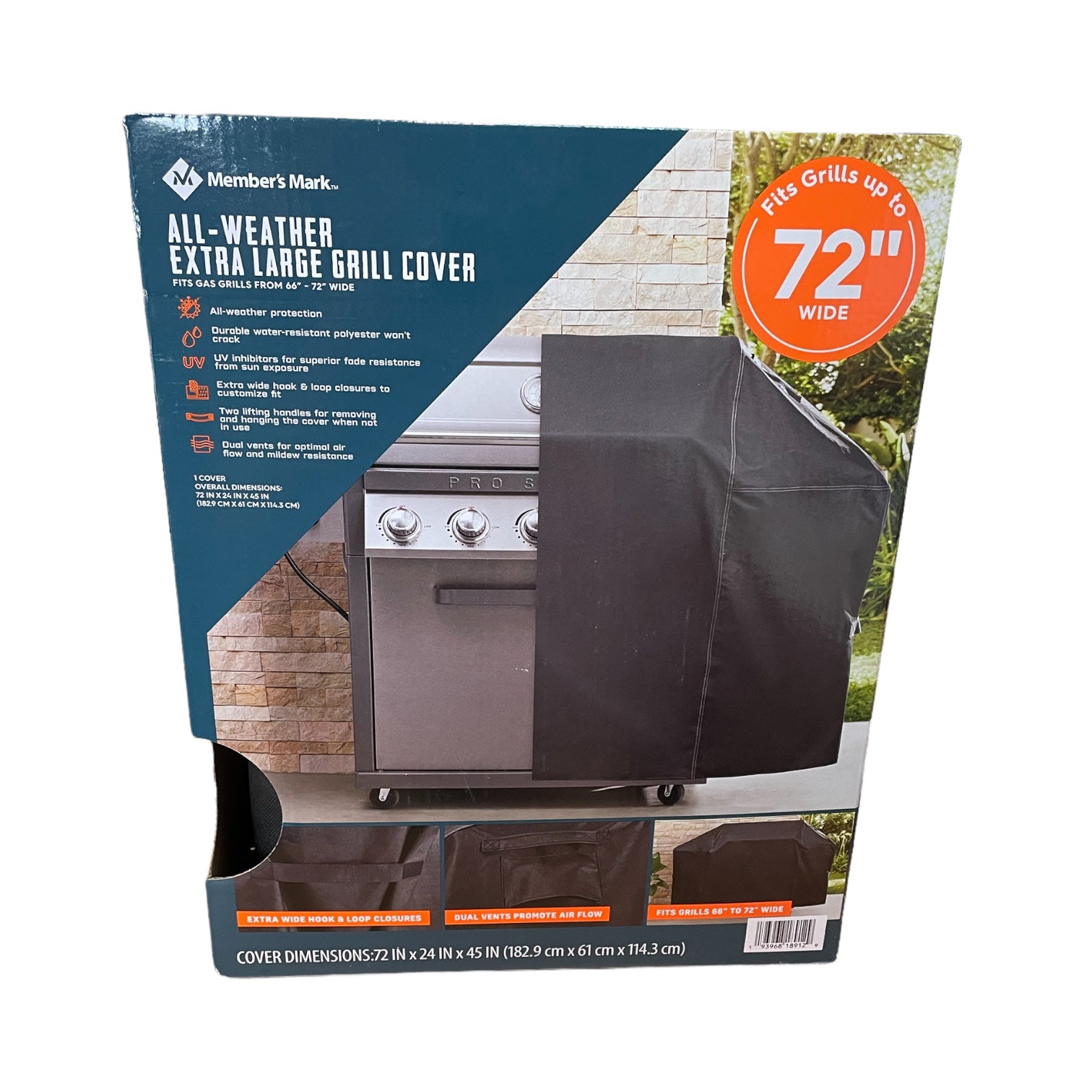 Member's Mark All Weather Extra Large Grill Cover, 66" 72" Wide, Bla