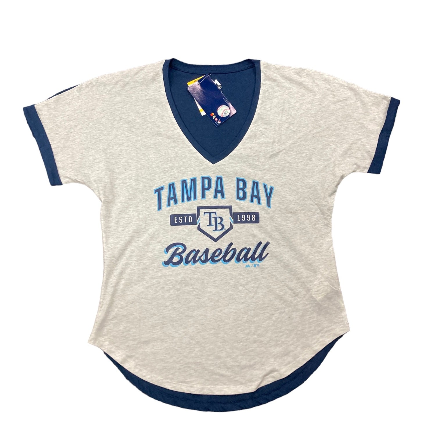 MLB Tampa Bay Rays Women's Short Sleeve V-Neck Fashion T-Shirt - S