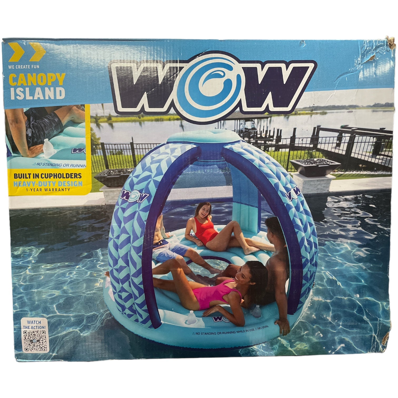 WOW Sports Pool Island Float, Inflatable Float with Canopy, 100" Diame