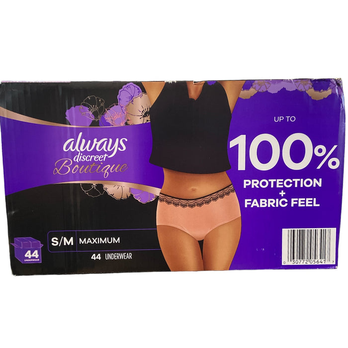 Always Discreet Boutique Incontinence Underwear, Maximum Absorbency, S/M (44 Ct)