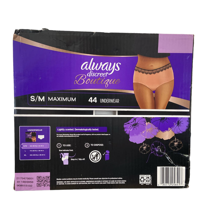 Always Discreet Boutique Incontinence Underwear, Maximum Absorbency, S/M (44 Ct)