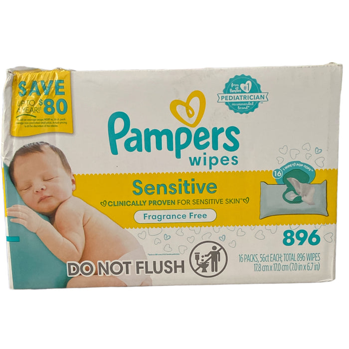 Pampers Sensitive Baby Wipes, Perfume Free Pop-Top Packs, 16pks/56ct (896 Count)