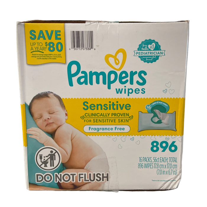 Pampers Sensitive Baby Wipes, Perfume Free Pop-Top Packs, 16pks/56ct (896 Count)