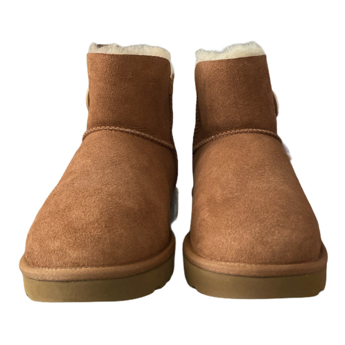 UGG Women's Water Resistant Mini Bailey Button II Suede Boot, Chestnut, Size 10