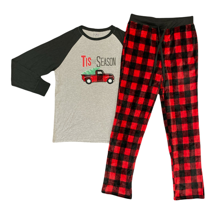 Fam Jam Men's Matching Family Holiday Tis The Season Plaid Pajama Set, 2 Piece