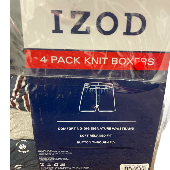 Izod Men's Soft Relaxed Fit Comfort Waistband Knit Boxers, 4 Pack