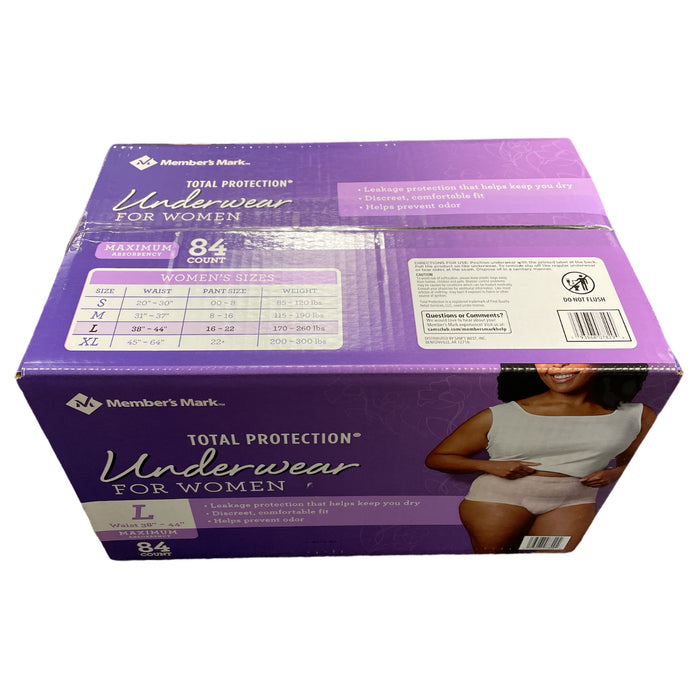 Member's Mark Total Protection Underwear for Women, 84 Count, Large