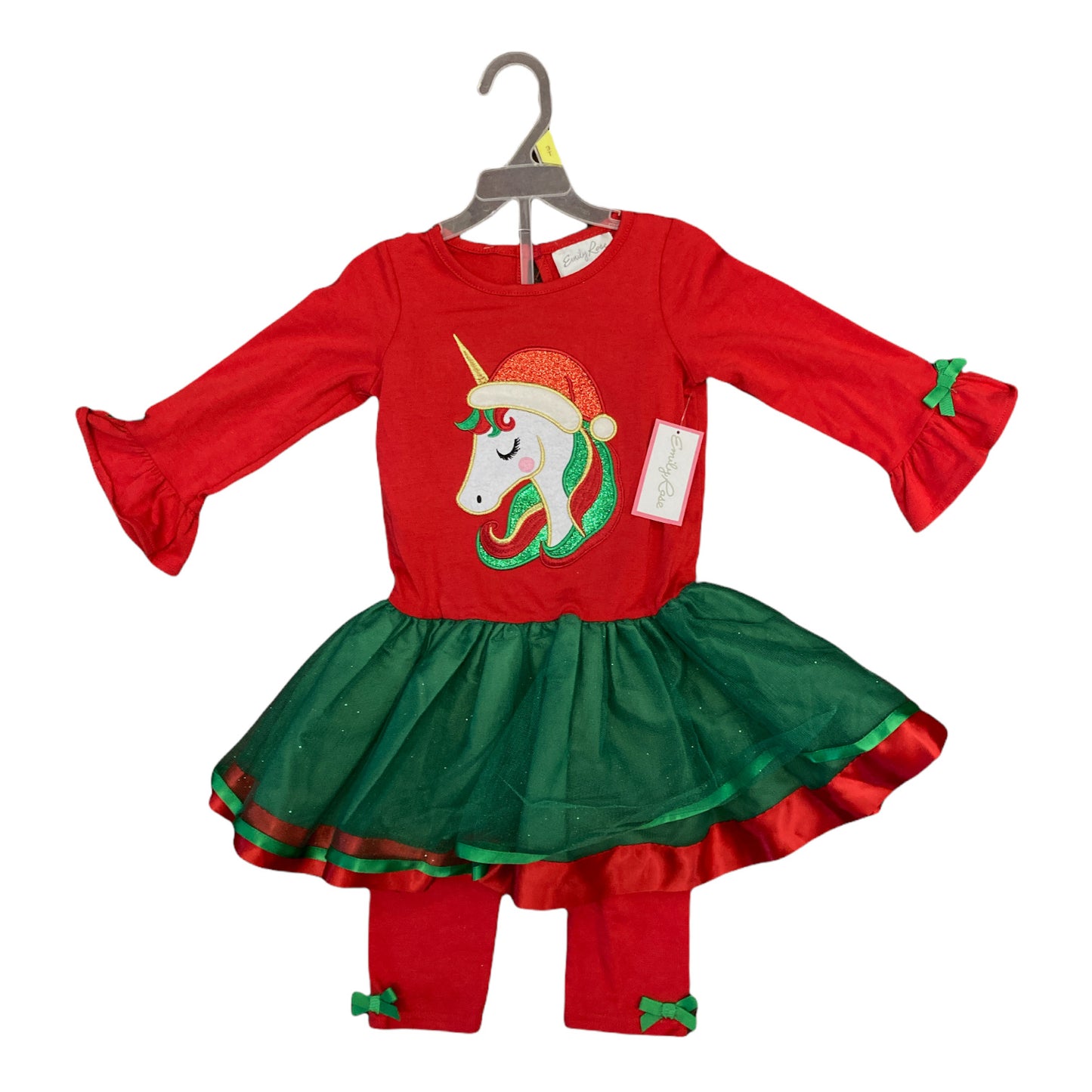 Emily Rose Toddler Girls' Unicorn Christmas Bell Sleeve Tutu Dress & Pants Set