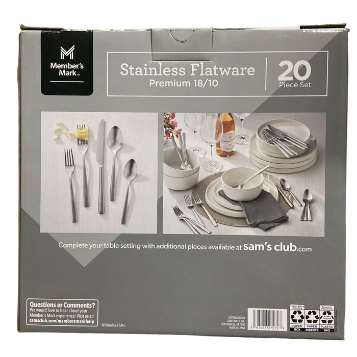 Member's Mark Premium 18/10 Stainless Steel Satin Finish 20 Piece Flatware Set