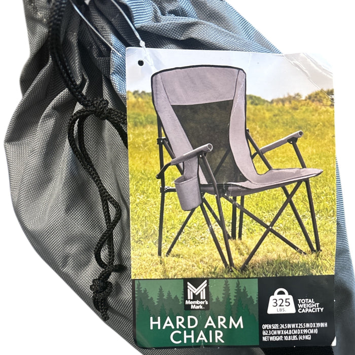 Member's Mark Collapsible Hard Arm Chair with Carrying Bag Case, Grey