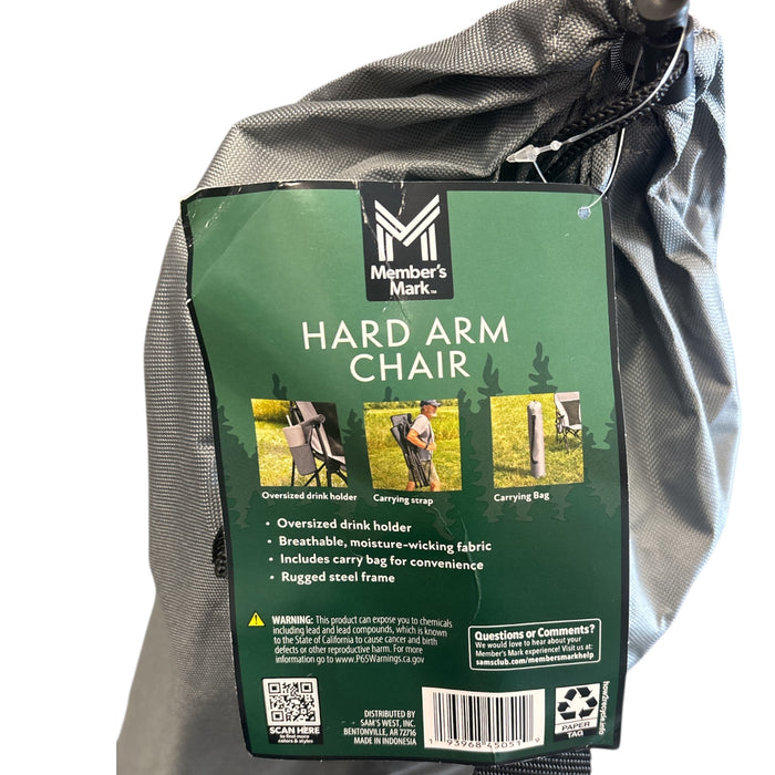 Member's Mark Collapsible Hard Arm Chair with Carrying Bag Case, Grey