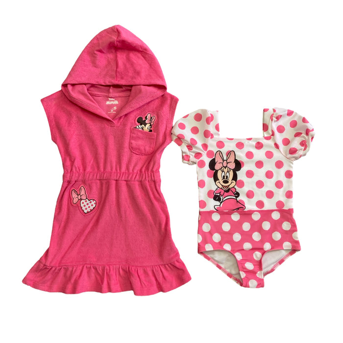 Disney Girl's 2 Piece One Piece Swimsuit and Hooded Cover Up Set