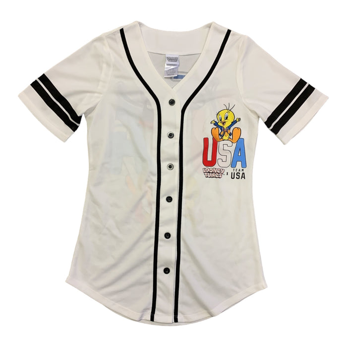 Licensed Women's Soft Short Sleeve Mesh Button Up Jersey Baseball Tee