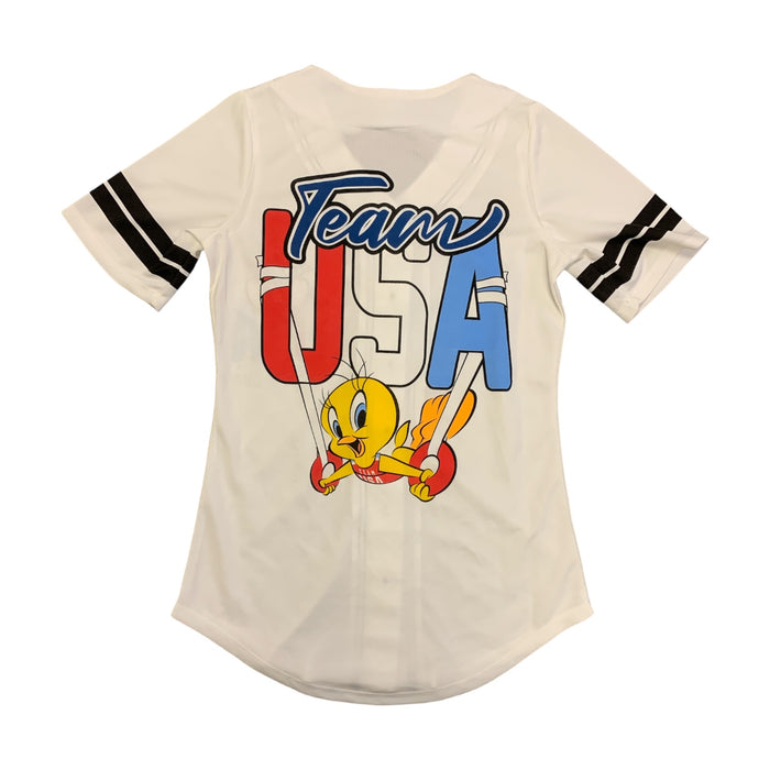 Licensed Women's Soft Short Sleeve Mesh Button Up Jersey Baseball Tee