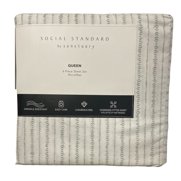 Social Standard by Sanctuary 6 Piece Sheet Set, Queen, Grey Stripe