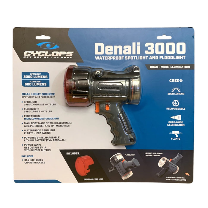 Cyclops Denali 3000 Lumen Waterproof Spotlight and Floodlight and Power Bank