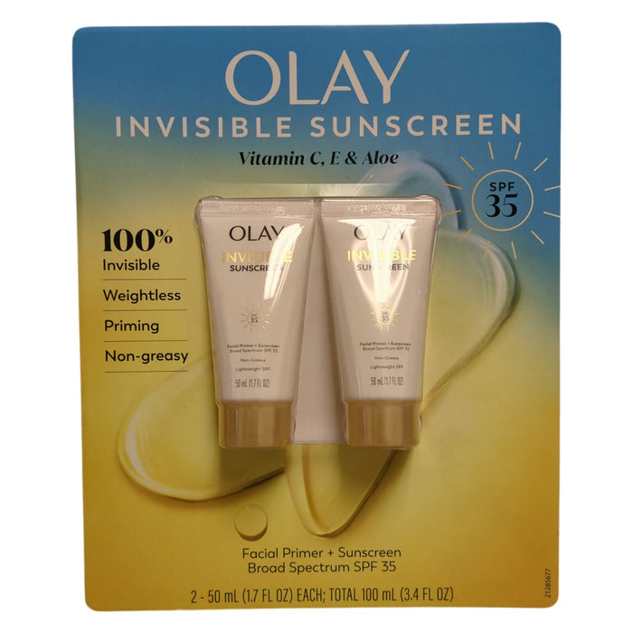 Olay Invisible Lightweight Sunscreen, SPF 35 + Primer, 1.7 floz., 2pk