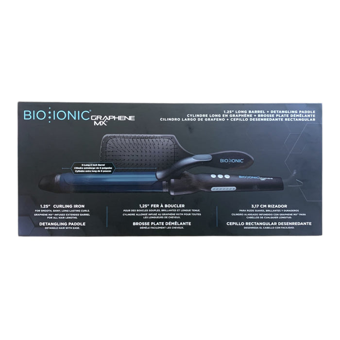 Bio Ionic Graphene Mx 1.25" Long Barrel Curling Iron and Detangling Paddle