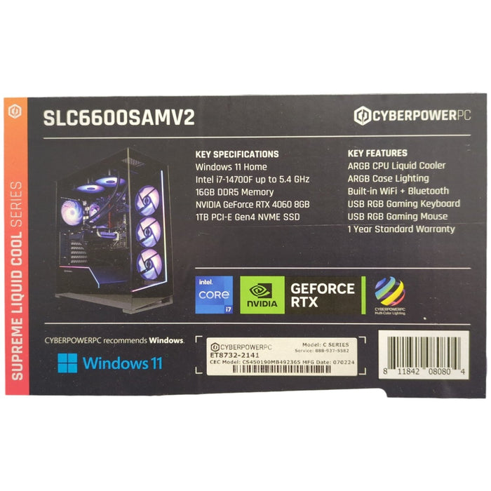 CYBERPOWERPC Gamer Supreme Liquid Cool Intel i7, 16GB RAM, 1TB SSD, SLC6600SAMV2