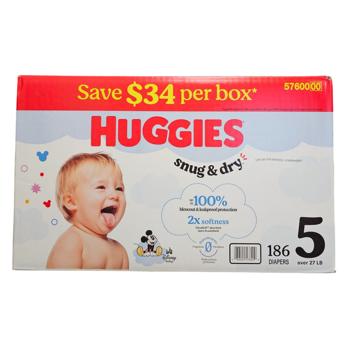 Huggies Snug & Dry Baby Diapers Size,  27+ Lbs,  186 Count