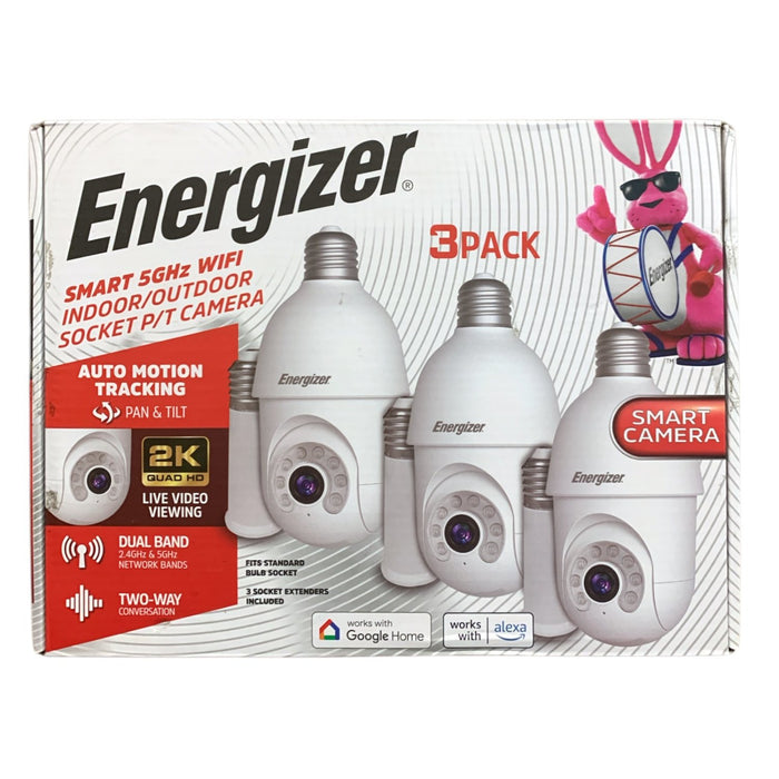 Energizer Smart 5GHz Wifi Indoor/Outdoor Pan and Tilt Socket Camera, 3 pk, White