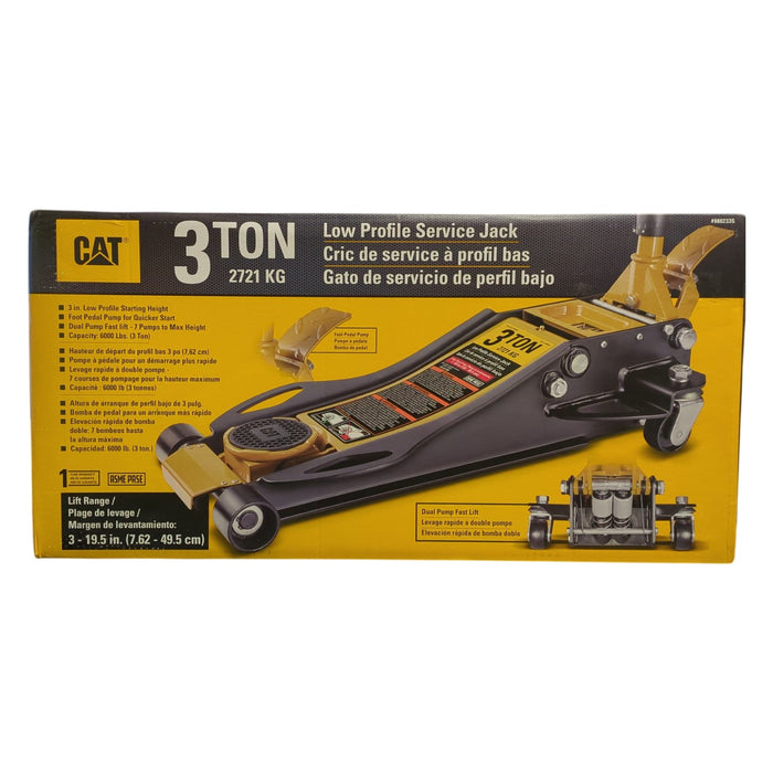 Cat 3 Ton Low Profile Service Floor Jack, 19.5 in Max Lift, Yellow