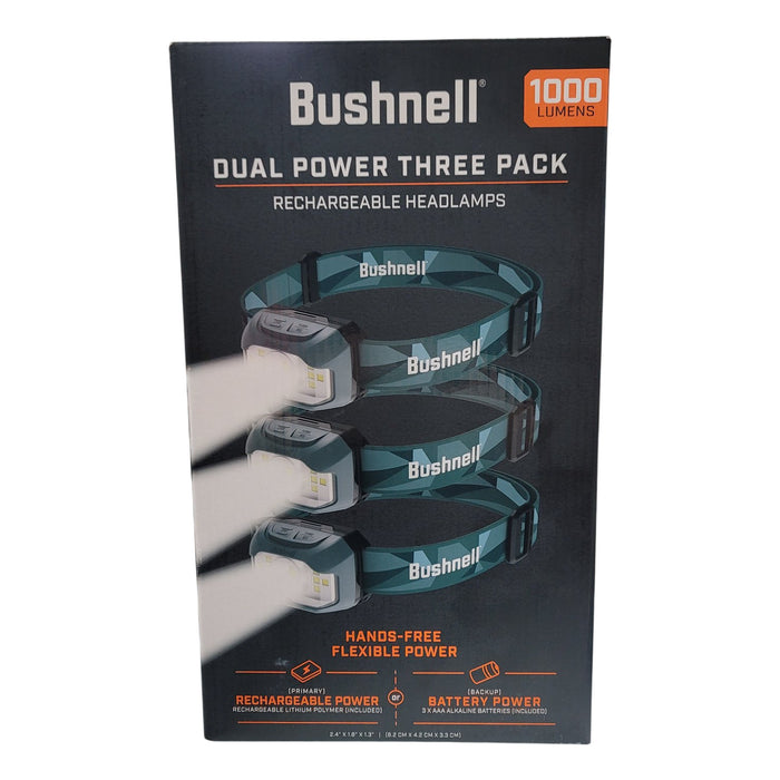Bushnell 1000 Lumen Dual Power Hands Free Rechargeable Headlamps (3 Pack)