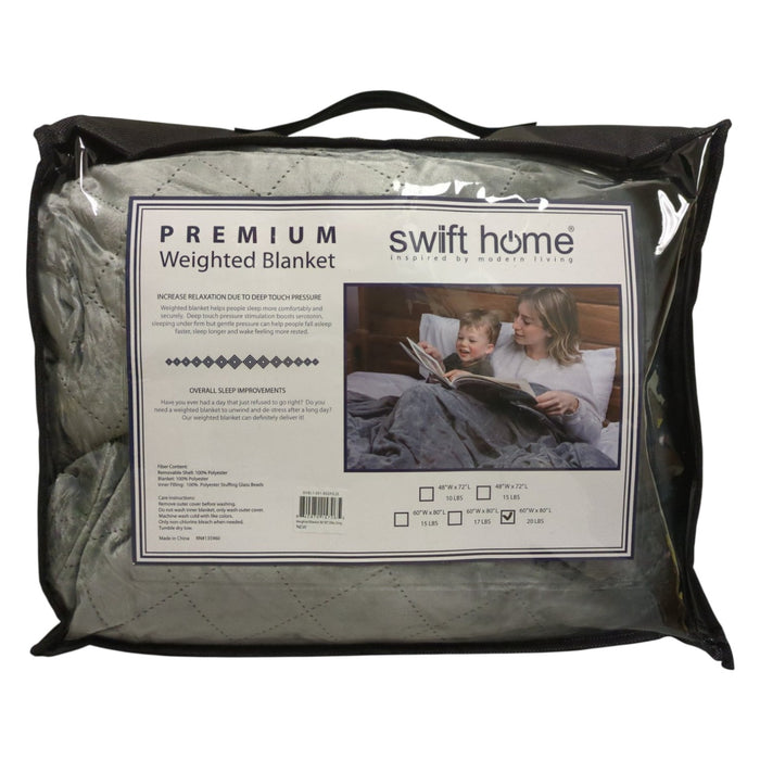 Swift Home Adult Weighted Blanket With Removable Cover, Grey, 20LBS, Queen