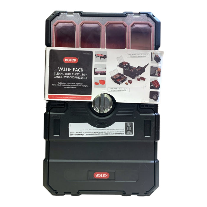 Keter Masterloader Rolling Toolbox with  Cantilever Organizer, Black
