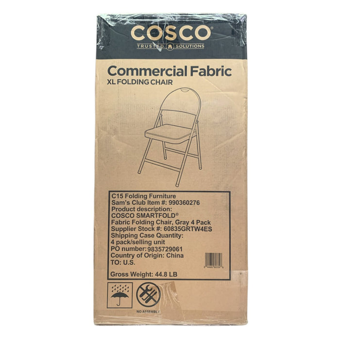Cosco Trusted Solutions Commercial Fabric XL Folding Chair, Grey, 4-Pack