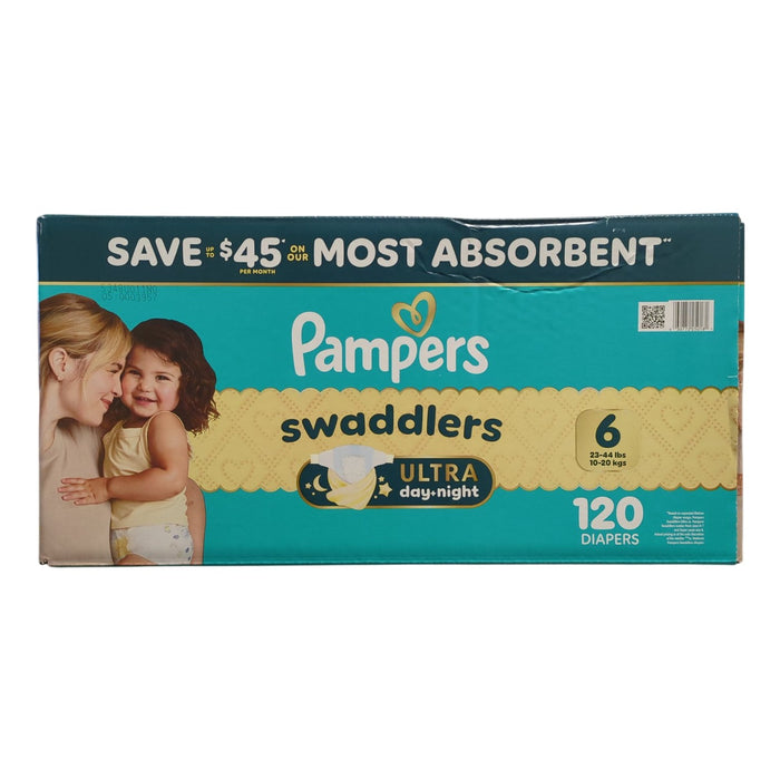 Pampers Swaddlers Ultra Day & Night Diapers, Size 6 (23-44 Lbs), 120 Count
