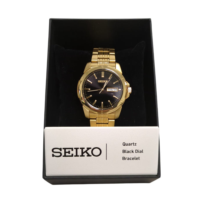 Seiko Men's Essentials Stainless Steel Bracelet Watch, Gold/Black Dial, SUR358