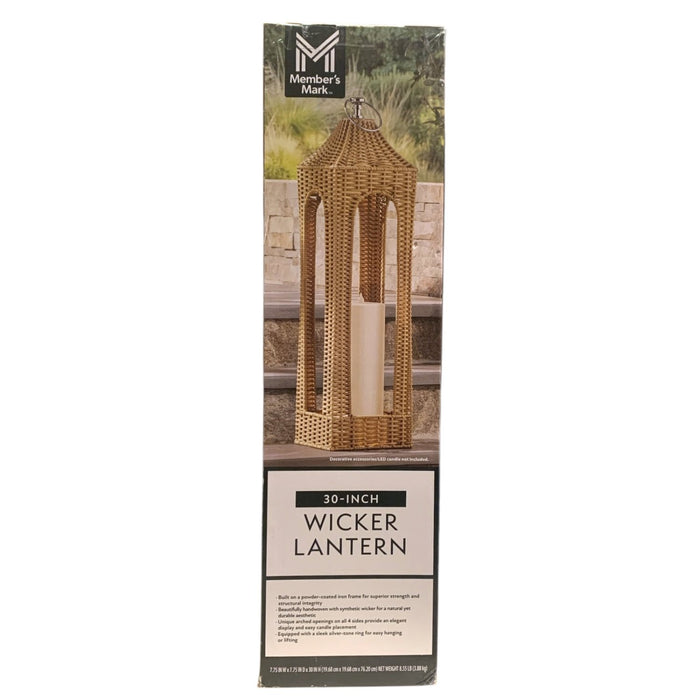 Member's Mark 30-Inch Wicker Lantern, Handwoven Synthetic Wicker for LED Candles