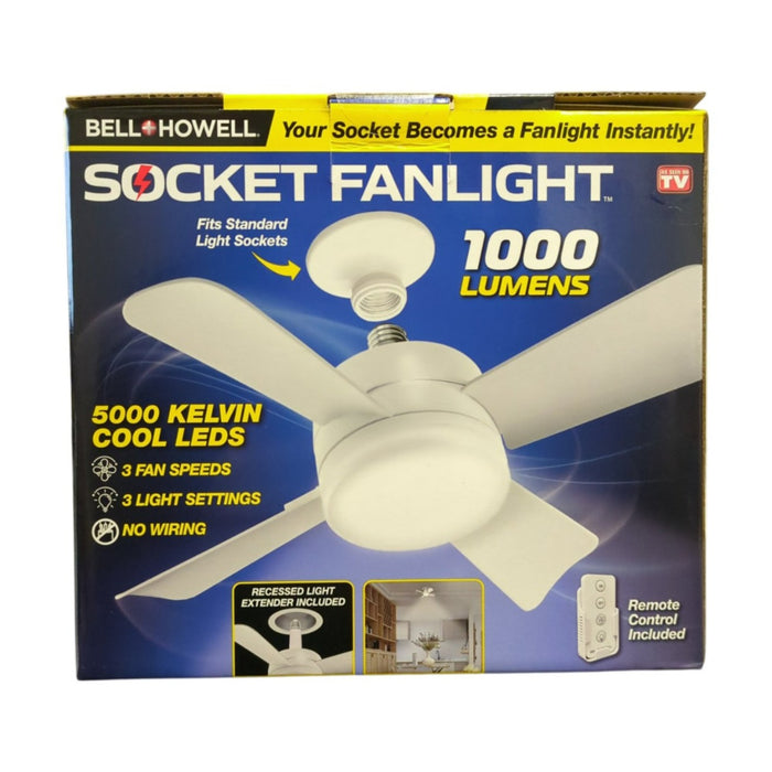 Bell+Howell Modern Socket Ceiling Fan with 10 in LED Light, White