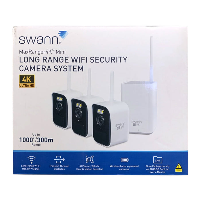 Swann MaxRanger Mini Kit 4K Wireless NVR Security System 3-Cam Kit,4K Camera