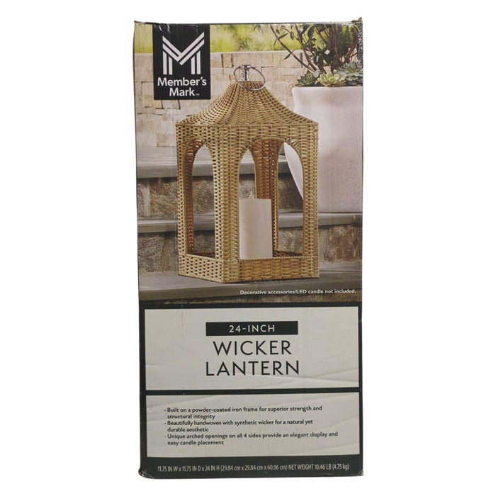 Member's Mark Open-Faced Iron  Wicker Hanging Lantern, 24 in