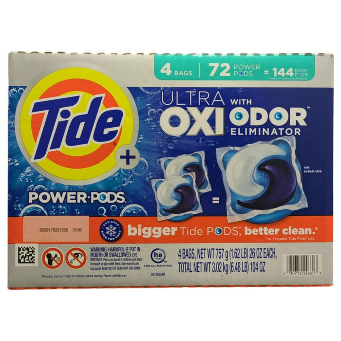 Tide Power Pods Plus Ultra Oxi Odor Eliminator Laundry Detergent, 72 Power Pods