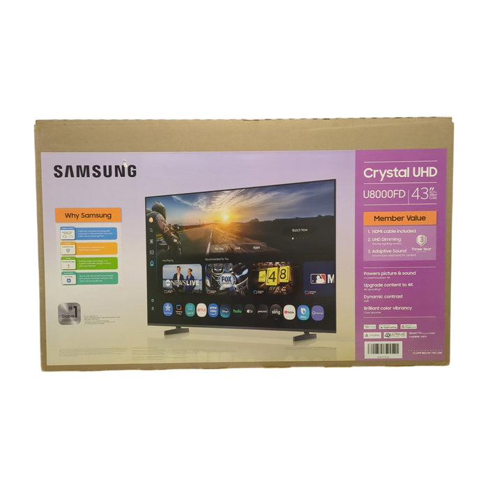 SAMSUNG 43in 4K Crystal UHD LED Backlit Smart TV, UN43U8000FD