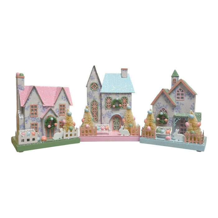 Member's Mark Pastel Easter Pre-Lit Paper Houses, Set of 3