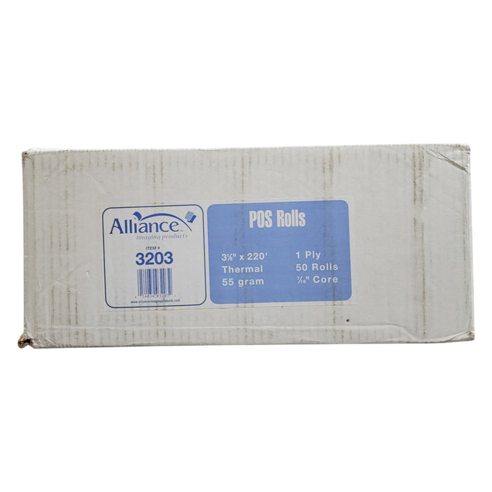 Alliance BPA Free Thermal Paper Receipt Rolls, 3 1/8" x 220', White, 50 Rolls