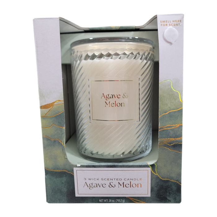 Member's Mark 3-Wick Ribbed Glass Candle, Agave & Melon, 28 oz.