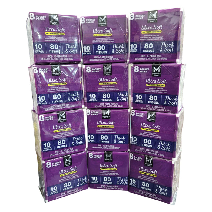 Members Mark Ultra Soft Pocket Pack Facial Tissue, 96 pks., 10 tissues/pk.