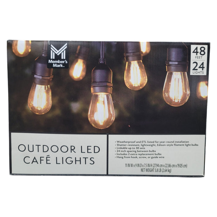 Member's Mark 48' Outdoor LED Café String Lights, 24 Bulbs