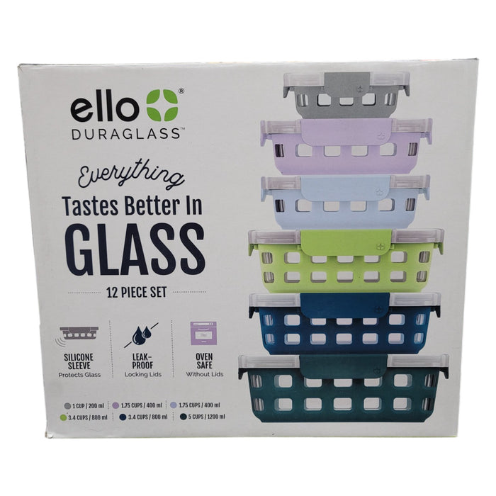 Ello DuraGlass 12-piece Glass Food Storage Set, Arctic Berry