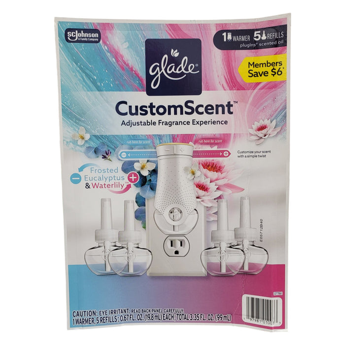 Glade CustomScent PlugIns Scented Oils, Frosted Eucalyptus & Waterlily, 6pc Set