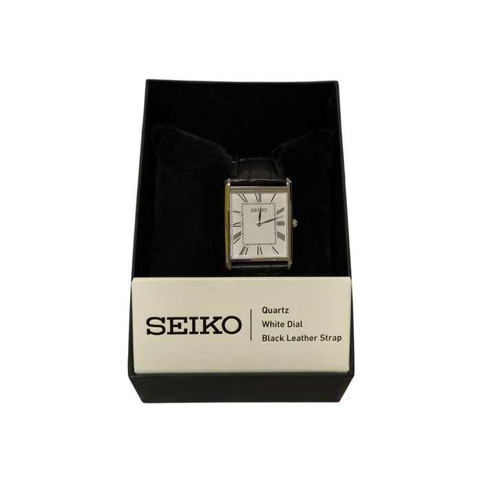 Seiko Essentials Collection Quartz Movement, Black Leather Strap, 28.4mm, SWR049