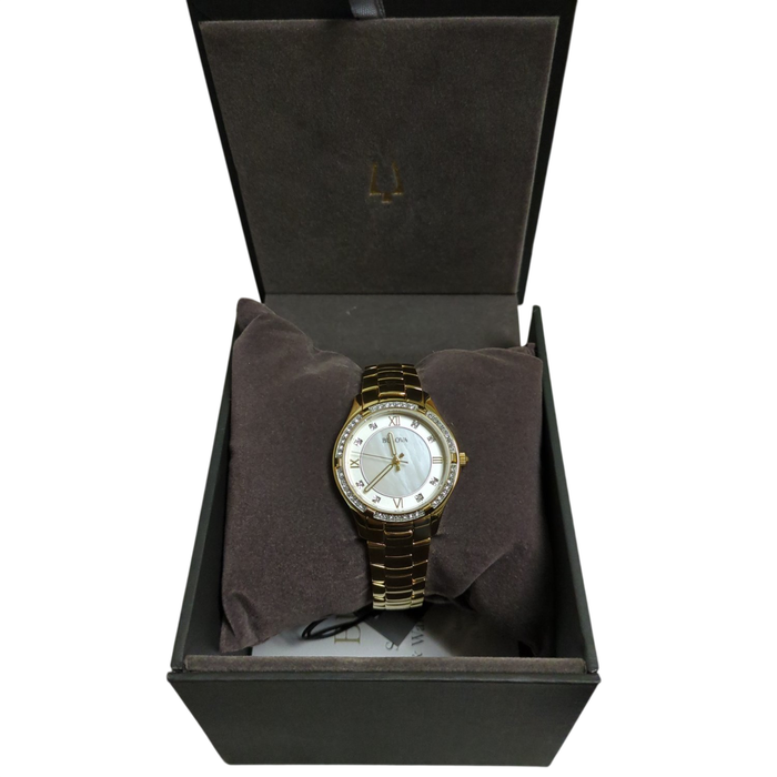 Bulova Woman's Gold Tone Stainless Steel Mother-of-Pearl Dial Watch, 98L256