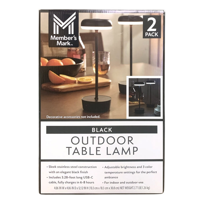 Member's Mark Outdoor Table Lamp 2-Pack, Cordless, Adjustable Brightness (Black)