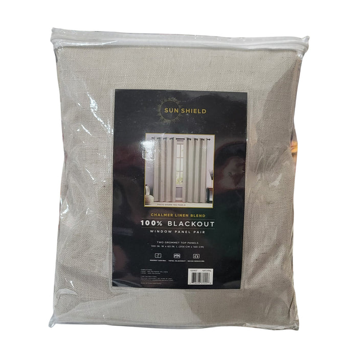 Sun Shield Chalmer Linen Blend 100% Blackout Panel Curtains (Pair) 100in x 63in.