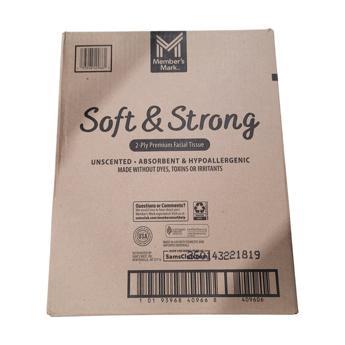 Member's Mark Soft and Strong 2-Ply Facial Tissues 30 boxes., 110 tissues/box